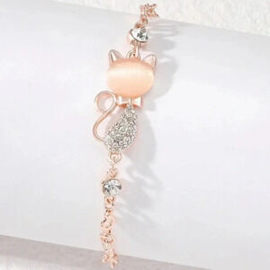 Fashionable pretty rose gold and rhinestone cat bracelet gift women cat lovers